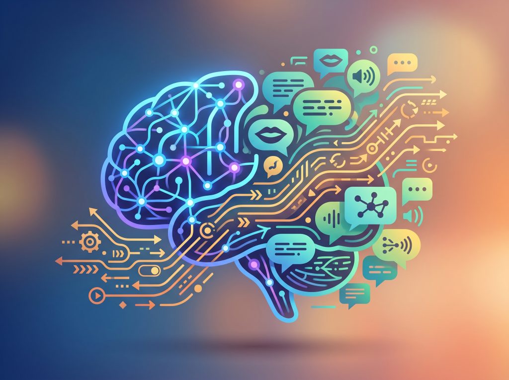 איור מופשט הממחיש את שלושת מרכיבי ה-NLP: נוירו, לשוני ותכנות, עם קשרים ביניהם.